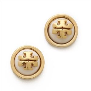 Tory Burch beautiful stud earrings gold and white